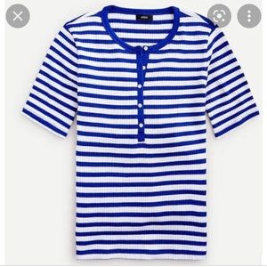 J.Crew ribbed elbow-sleeve henley top shirt in blue stripe size M NWT